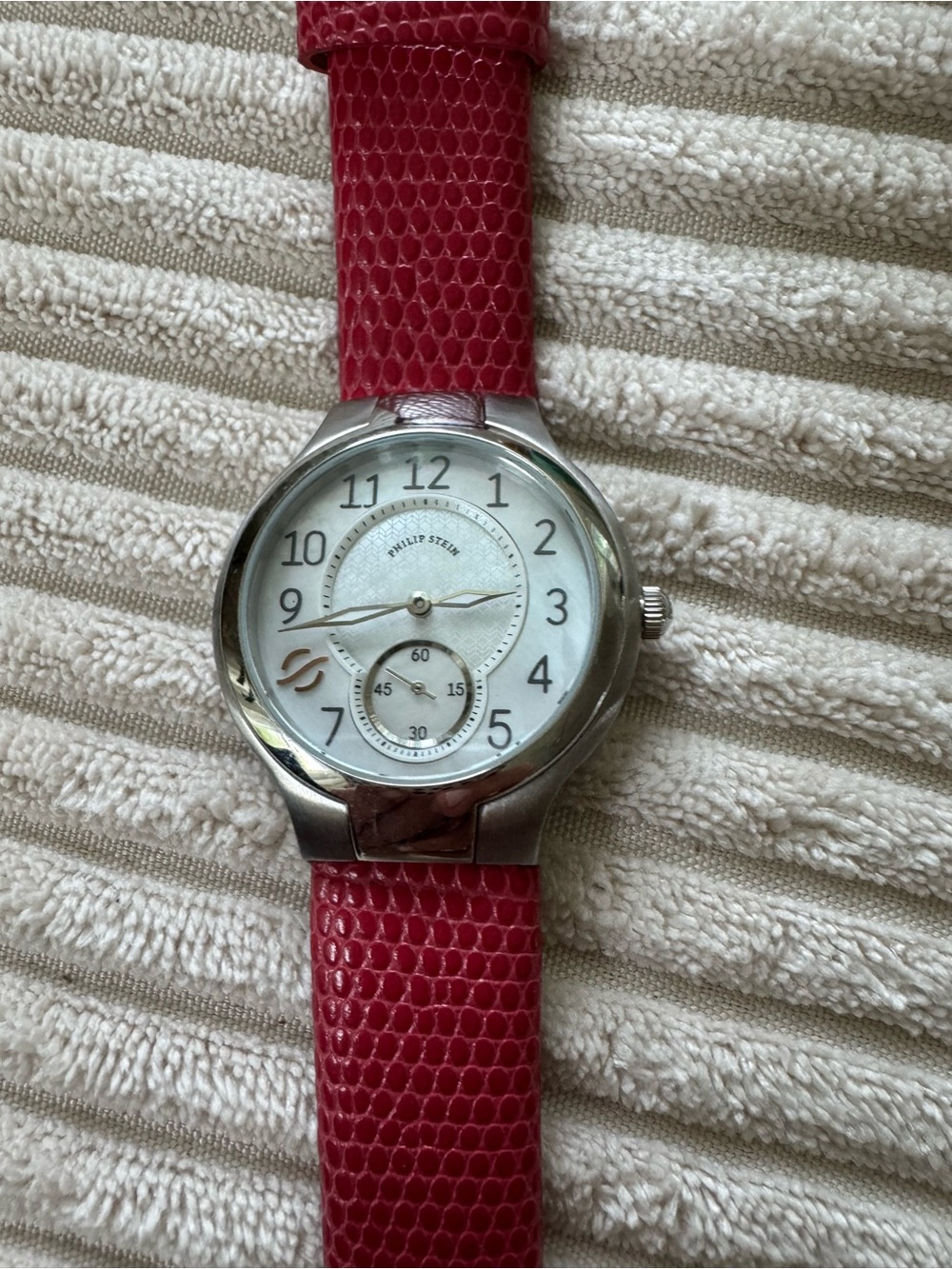 Philip Stein Women's Silver Watch with Pink Leather Strap